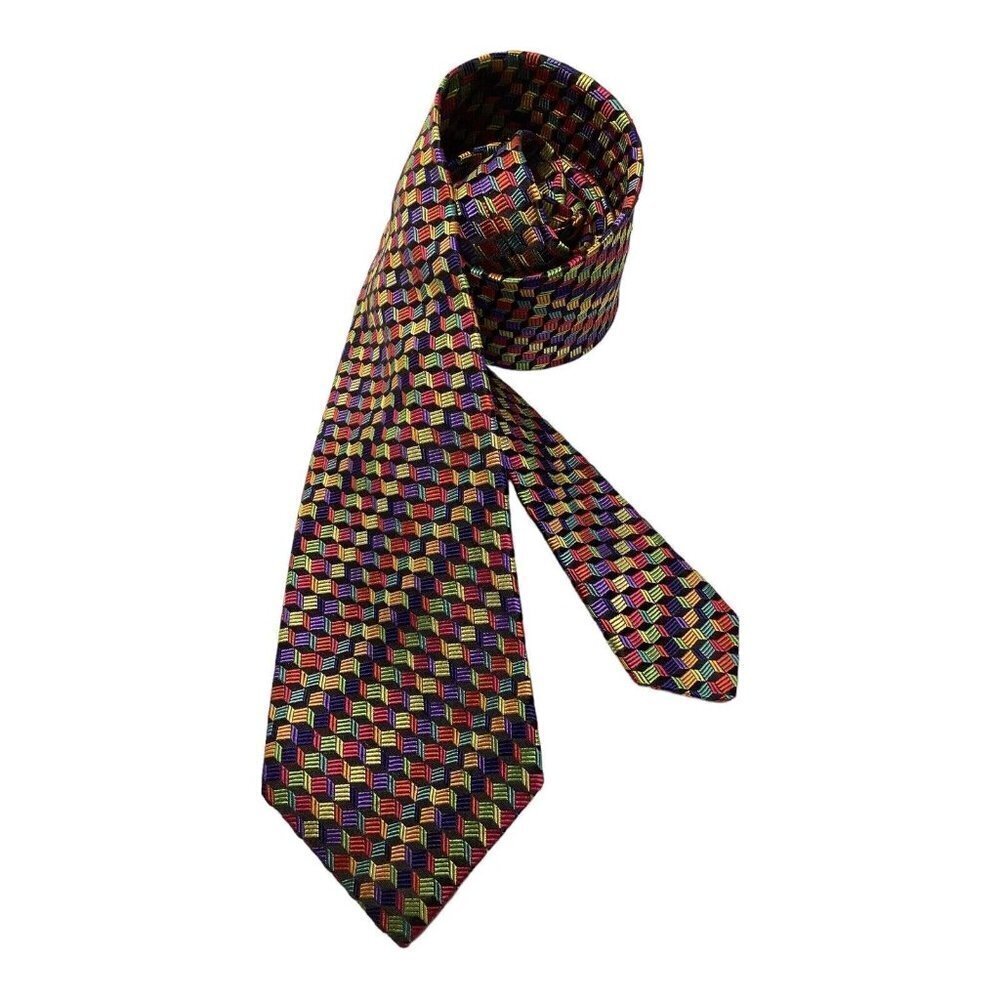 St. James Multicolor Geometric Luxury Silk Tie Made In England W: 3.5" EX COND